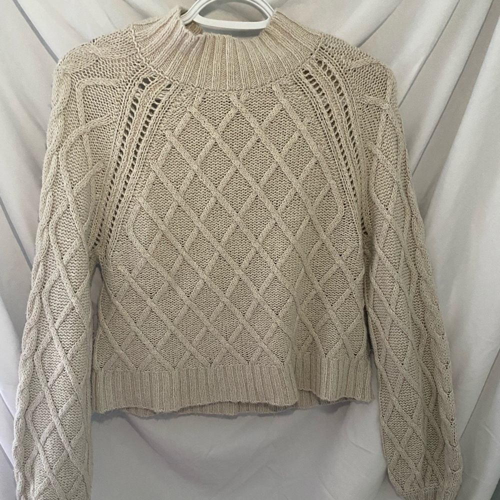 American Eagle Woven Cream Turtleneck Sweater